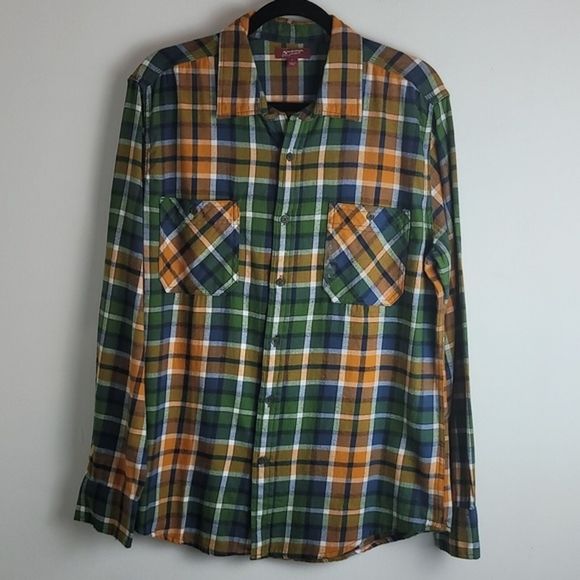 Arizona Jean Company Other - Arizona plaid flannel shirt Green Orange Sz L NWT